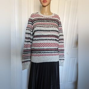 Lucky Brand Fair Isle Sweater S/P Red Striped Cotton Acrylic Nylon Wool Women.